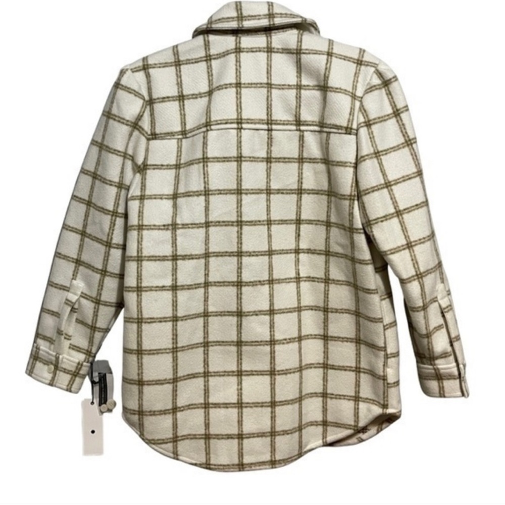 Women’s Treasure & Bond Plaid Puff Sleeve Shacket Shirt Jacket Ivory XS NWT - Picture 5 of 13